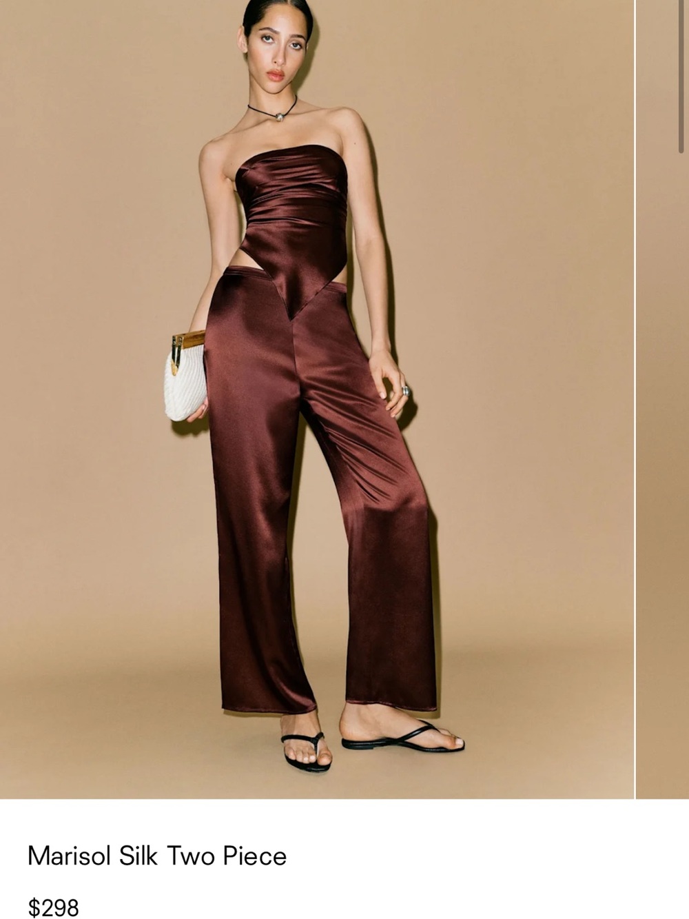Reformation Strapless Satin Chocolate Brown - Picture 4 of 5